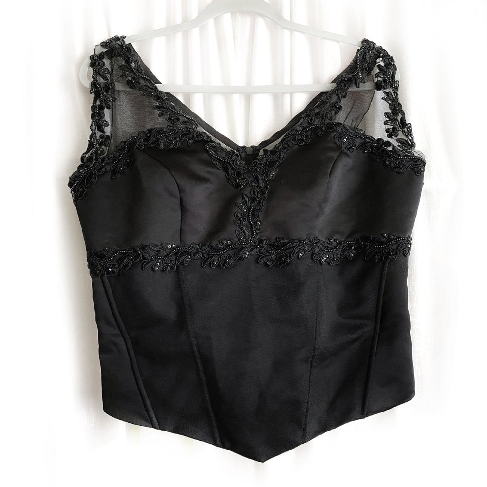 Gothic style women's corset top, black, with lace & beads. Size M/L